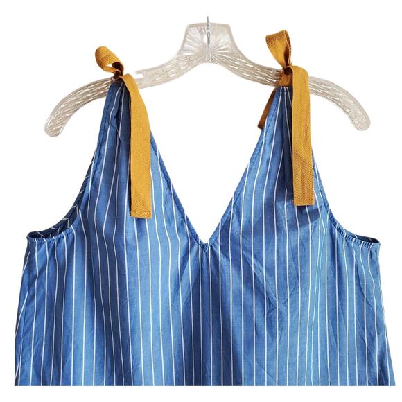 MATILDA JANE Women S / M Dress Sandy Seashell Blue White Striped Tie Straps 38" - Picture 6 of 9